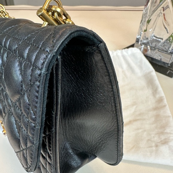 Authentic Christian Dior Black Leather Shoulder Bag With Gold hardware - Picture 6 of 16